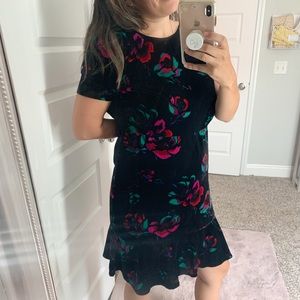 J.Crew Velvet Black Floral Knee Length Zip Dress Size 6